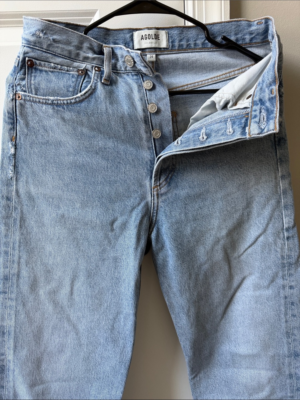 Agolde Light Wash Slim Straight 90s women jeans with Button-Fly